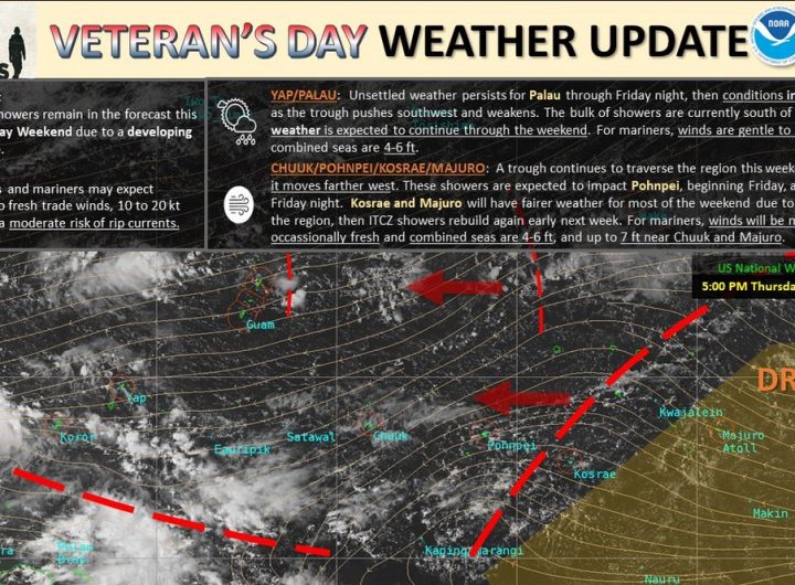 @NWSGuam: VETERAN’S DAY WEATHER UPDATEIncreasing showers are expected for Guam due to a developing disturbance, and for Chuuk and Pohnpei as a trough continues westward and intensifies. Have a fun & safe holiday weekend! Stay up to date at @NWSGuam