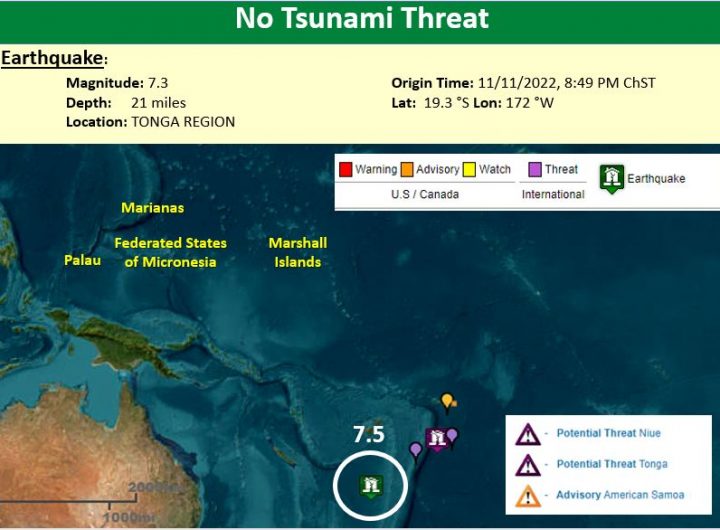 @NWSGuam: November 11, 2022A 7.3 earthquake occurred near Tonga this evening. Currently, there is no threat to our region, however an advisory has been issued for American Samoa. For more information go to @NWSGuam