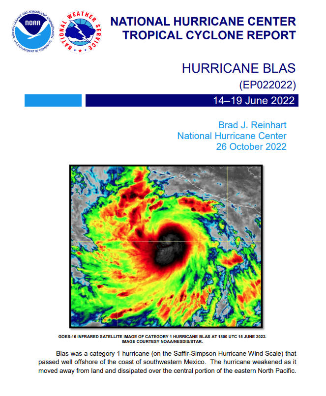 @NHC_Pacific: The Tropical Cyclone Report for Hurricane #Blas (June 14-19, 2022) has been posted on the NHC website: