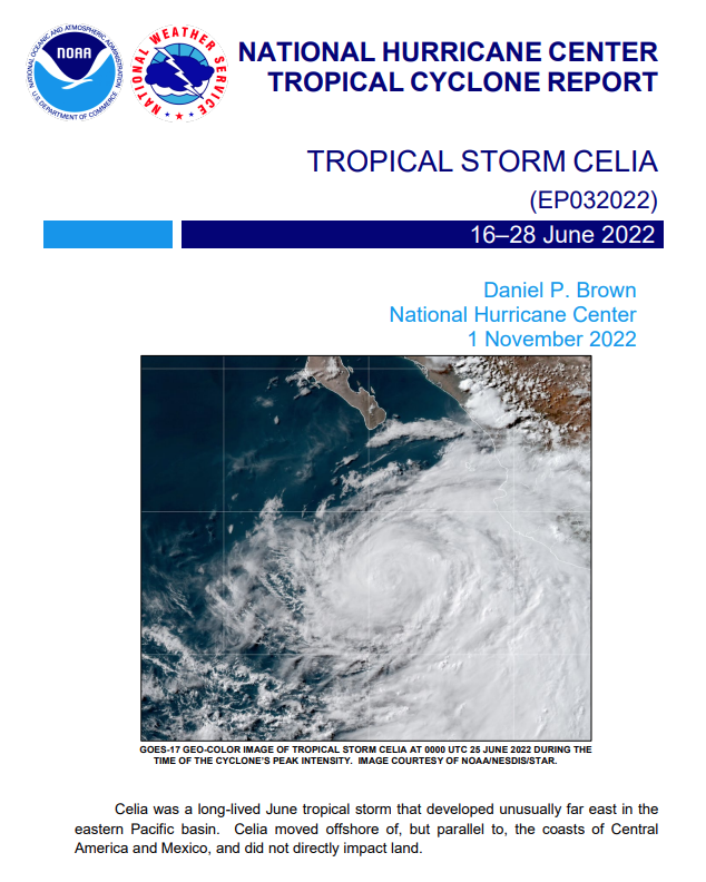 @NHC_Pacific: The Tropical Cyclone Report for Tropical Storm #Celia (June 16-28, 2022) has been posted on the NHC website: