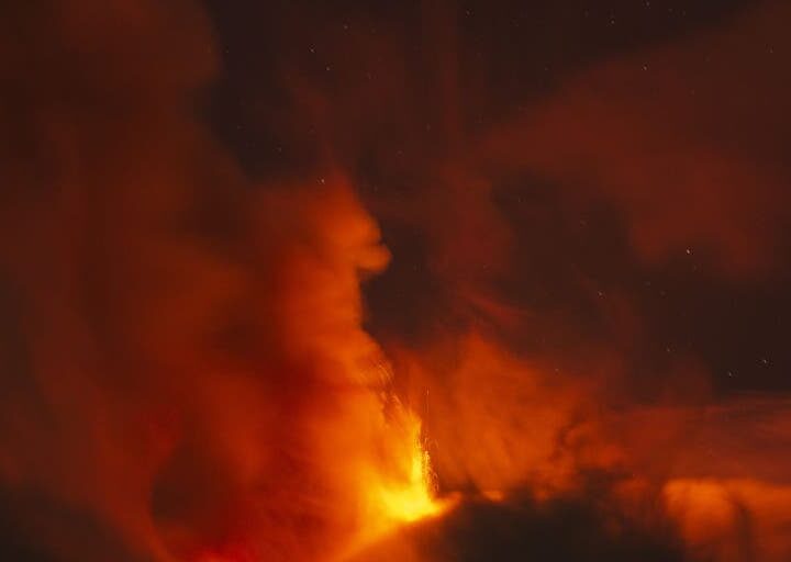 Italy’s Mount Etna volcano spews lava fountain into the sky above Sicily