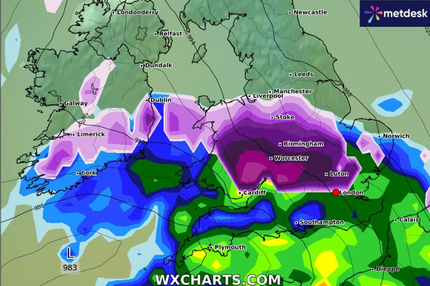 New London weather map shows exactly when huge wall of snow will hit within days as temperatures plummet