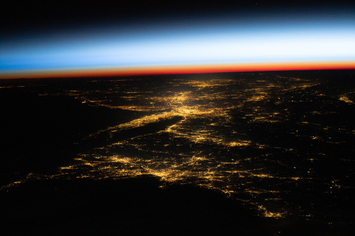 Sundown and Lights Up Over the U.S. Northeast